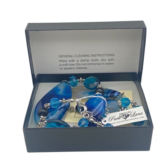 NWT Park Lane Cobalt Blue Agate Gemstone Necklace Silver Tone Box 20+2.5" Layer - Picture 2 of 13